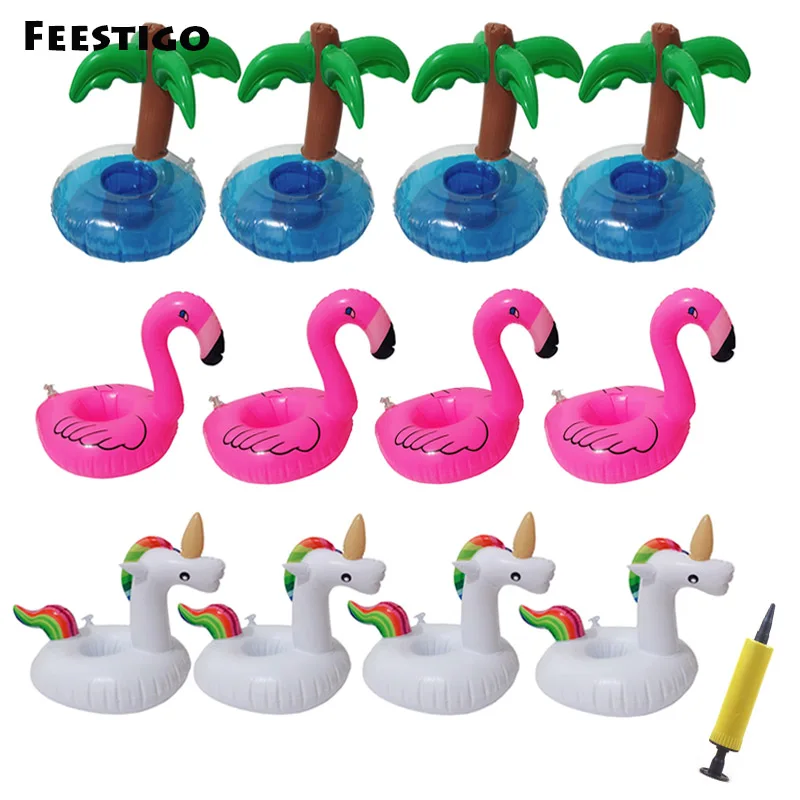 12pcs Coconut Tree Flamingo Unicorn Drink Holders Pool
