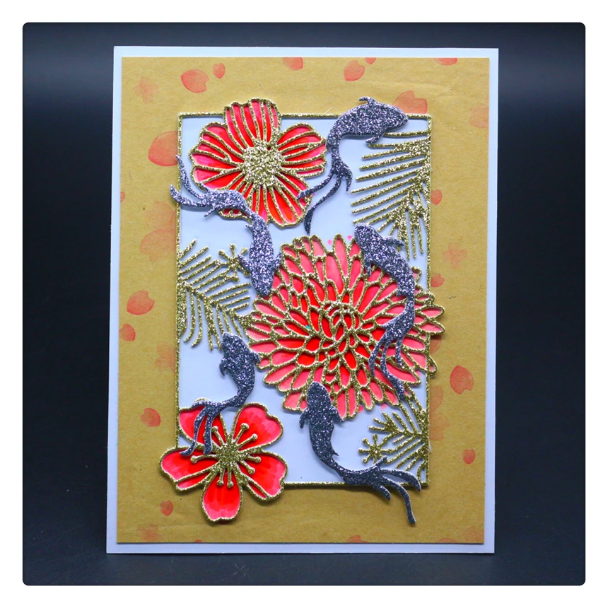 

YINISE1688 Fish Floral Cover Metal Cutting Dies For Scrapbooking Stencils DIY Album Cards Decoration Embossing Folder Die Cut