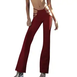 Женские эластичные брюки с высокой талией женские расклешенные длинные брюки полые облегающая одежда для клуба вечерние ная одежда