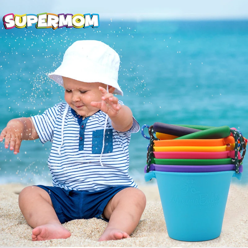 

Baby Shower Bath Beach Bucket Silicone Fordable Water Bucket Children Sand Dabbling Pour Water Toy Folding Handle Barrel Toy