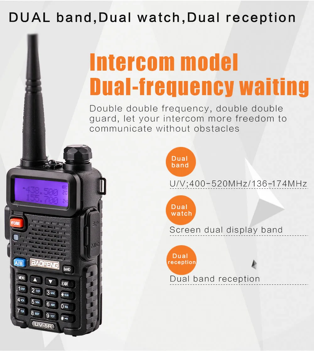 Профессиональная рация 10 км UHF VHF 5 вт UV-5R uv с фонариком VOX FM CB трансивер 2 способ радио коммуникатор baofeng uv5r