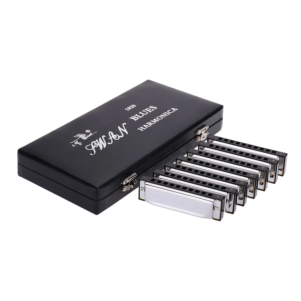 Swan Harmonica 10 отверстий Harp Blues mini Diatonic набор губных гармоник 7 шт (A-G) W/изысканные