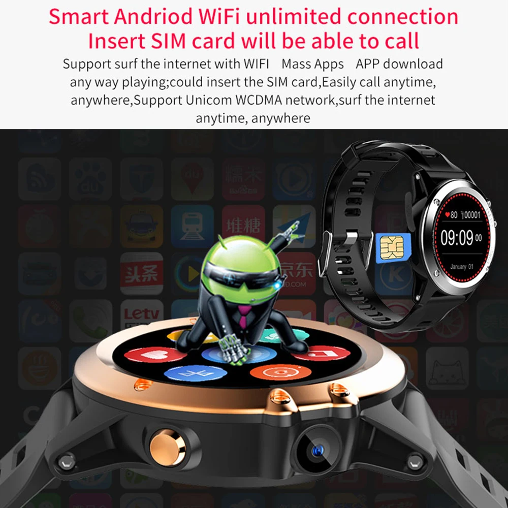 H1 Smart Watch Android 4GB ROM GPS SIM 3G watch phone Heart Rate tracker Camera IP68 Waterproof Bluetooth Smartwatch with gift