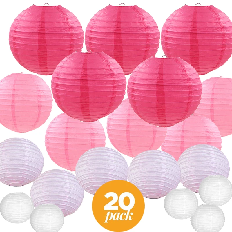5 Colors Set of 20 Assorted Rainbow Color Paper Pom Poms,Paper Folding Fans and Paper Lanterns for Party Baby Shower and Wedding Decorations