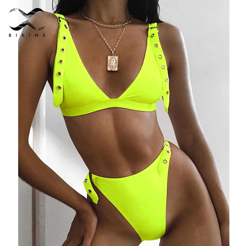 

Bikinx Belt triangle swimsuit female bathing suit High cut bikini thong biquini neon sexy swimwear women 2019 bathers Summer new