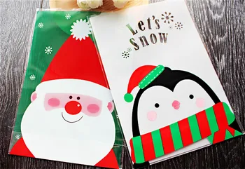 

100pcs14x20cm Santa Claus Penguin Merry Christmas Bakery Cookie Candy Sweet Biscuit Gift Soap Cello OPP Plastic Bag XMAS Favors