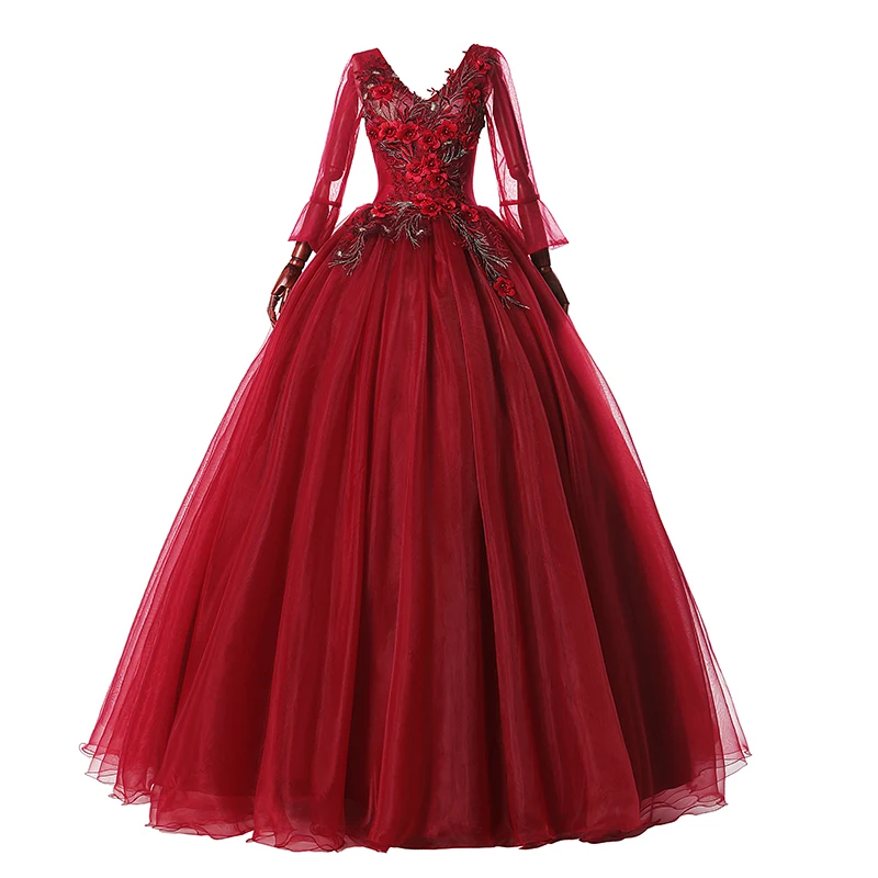 Он невесты Вышивка платье для выпускного вечера v-образным вырезом цвет красного вина со шнуровкой сзади Аппликации длиной до пола Выпускной вечернее платье халат De Soiree
