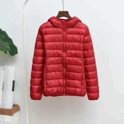 Зимнее пальто с капюшоном, светильник, тонкий белый пуховик, большой размер, женский пуховик, короткий пуховик, женские куртки WZ541 - Цвет: Красный
