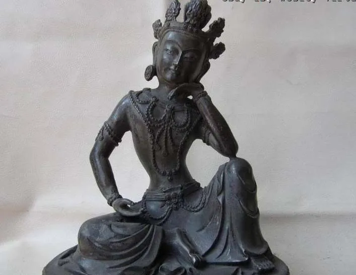 

Tibet Buddhism Bronze Copper contemplate Meditation Bodhisattva Kwan-Yin Statue