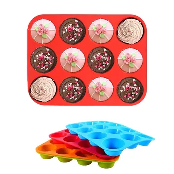 

High Quality Silicone Cake Mold Muffin Cup Silicone Bakeware 12 Cup Baking Pan Cupcake Moulds Food Grade Kitchen Accessories
