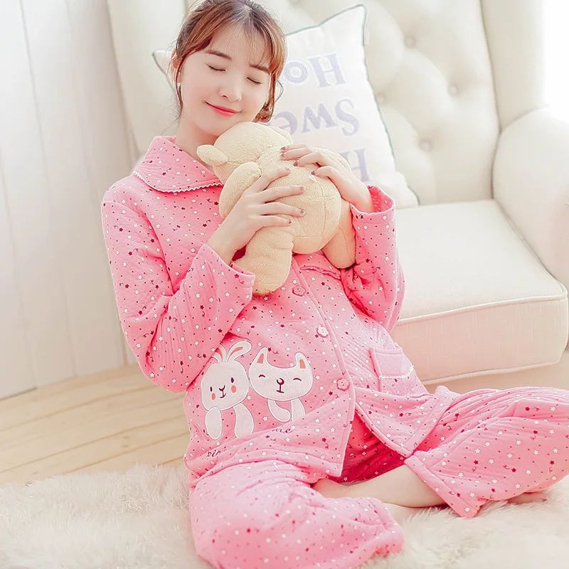 

Autumn and Winter New Breast-feeding Maternity Clothes Set Thickening Postnatal Breast-feeding Pregnant Women Pajama Cotton Suit