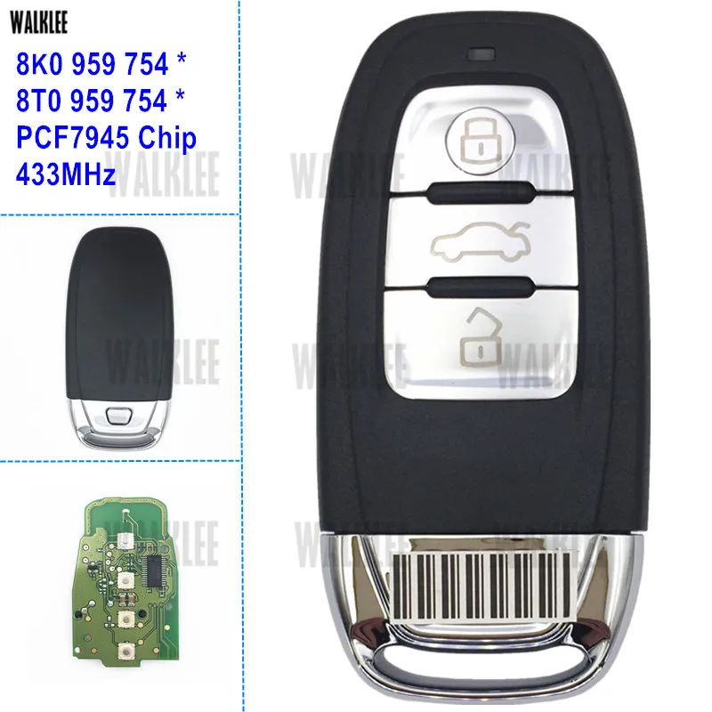 WALKLEE автомобиль дистанционного умный ключ для автомобиля Подходит для Audi A4/S4/A5/S5/Q5 8T0 959 754*/8K0 959 754*3 кнопки 433 МГц Дверной замок