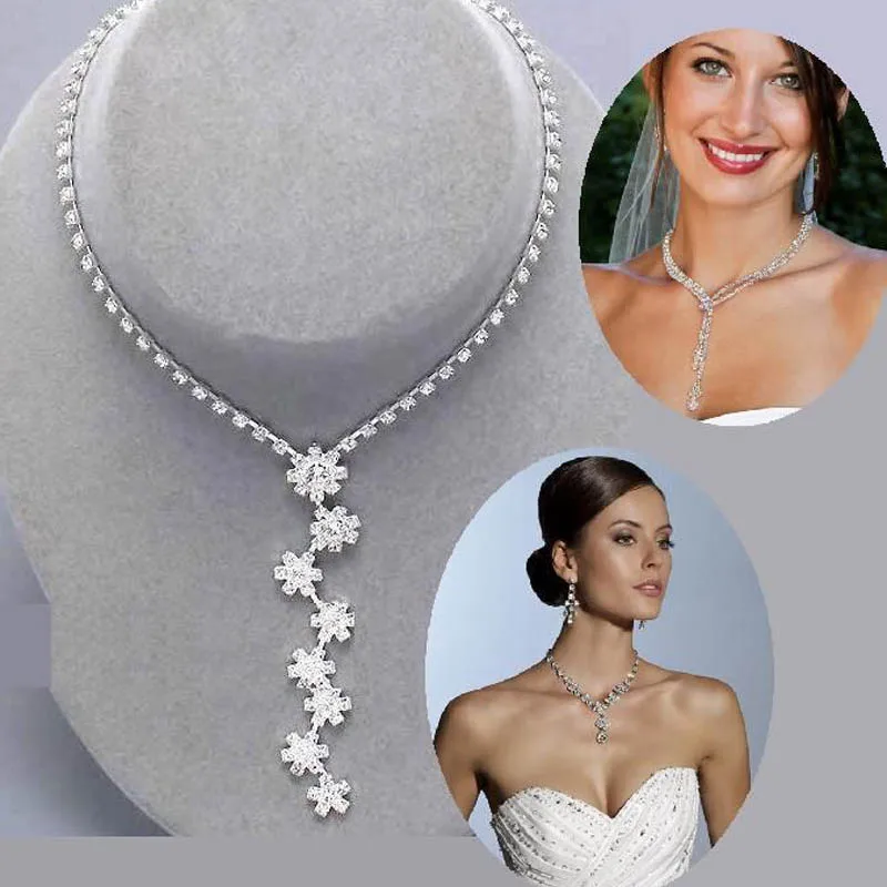 Blijery Silver Leaf Style Crystal Collar Collar Pendientes Blijery Silver Leaf Style Crystal Collar Collar Pendientes