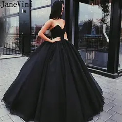 JaneVini 2019 Элегантный Вечерние платья Длинные без бретелек органза бальное платье пол длина плюс размеры Черное вечернее платье халат De Soiree