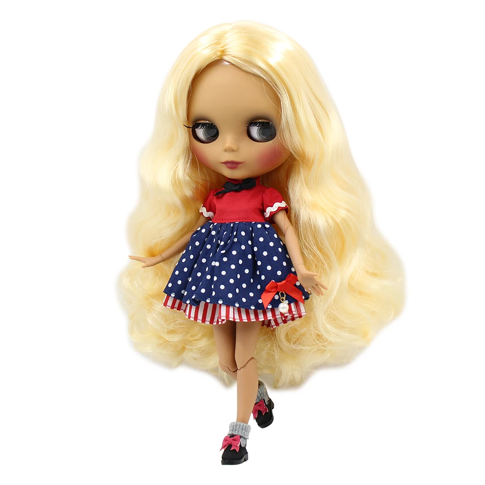 

Blyth doll 30cm dark skin matte face Bright golden curls hair 1/6 30cm JOINT body ICY SD DIY high quality toys gift