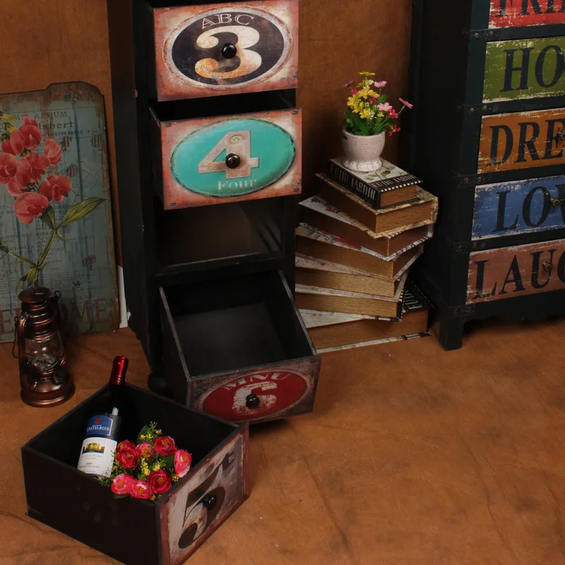 American country Drawers colorful hand-painted antique cabinet bedside cabinet to do the old home admission entrance door cabine