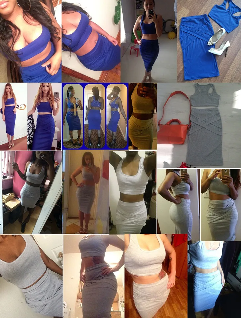 2016 Fashion Women Summer Sets 2 Pieces Club Dress Set Female O Neck Crop Tops & Skirt New Sexy Strapless Women\'s Clothes Suit (7)