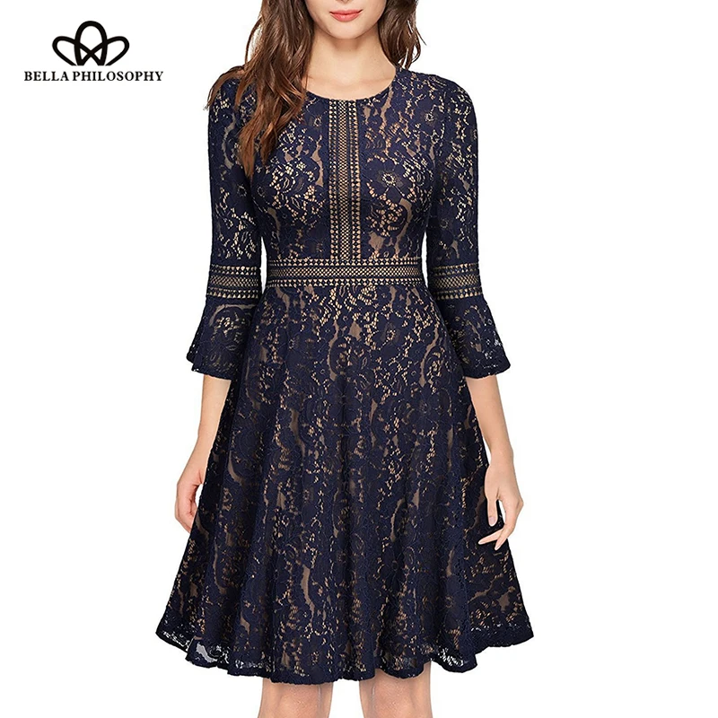 Wonder 2018 new summer Party Dress Women floral Lace Empire Party Dress Female Half Sleeve Slim Patchwork dress