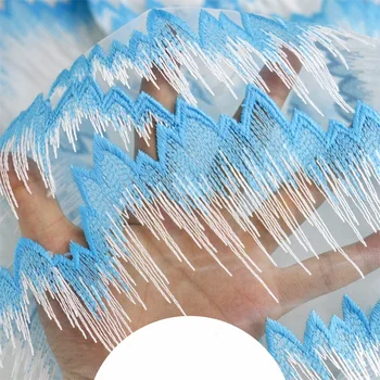 

Gradient blue milk silk geometric mesh embroidery fabric