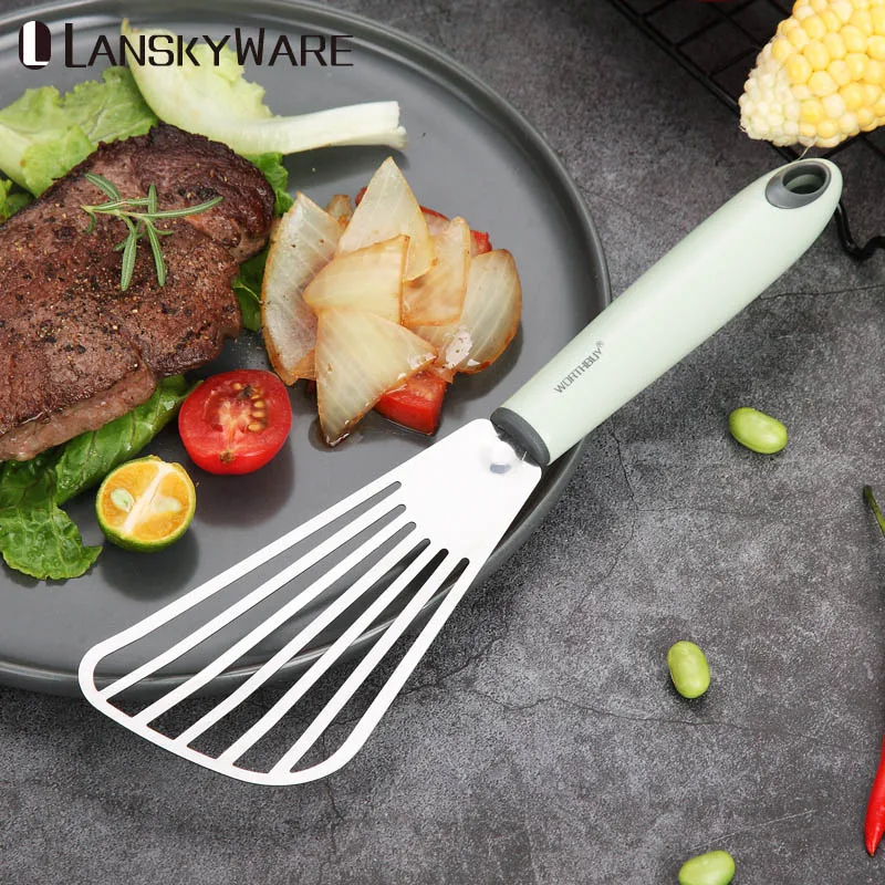 

Stainless Steel Fried Shovel Spatula Steak Pizza Grasping Cutters Spade Pastry Barbecue Tools Plastic Handle Kitchen Utensils