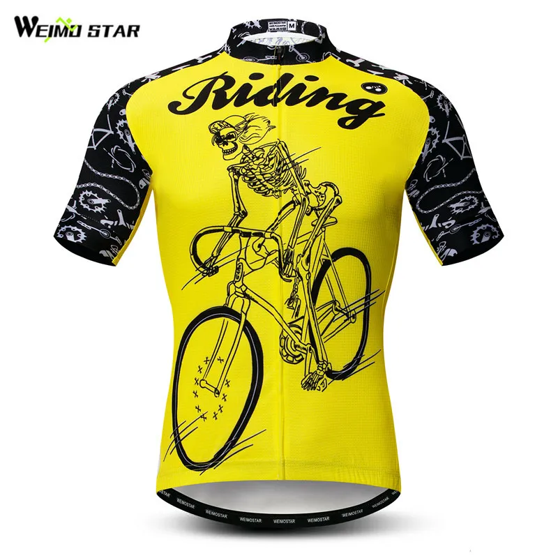 Weimostar Yellow Skull Cycling Jersey Summer Riding Bicycle Shirt