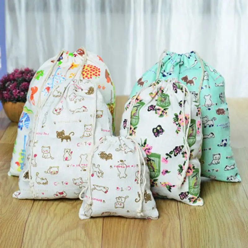 

Cute Cartoon Cat Canvas Drawstring Cosmetic Bag Travel Makeup Case Organizer Storage Make Up Pouch Toiletry Beauty Wash Kit Box