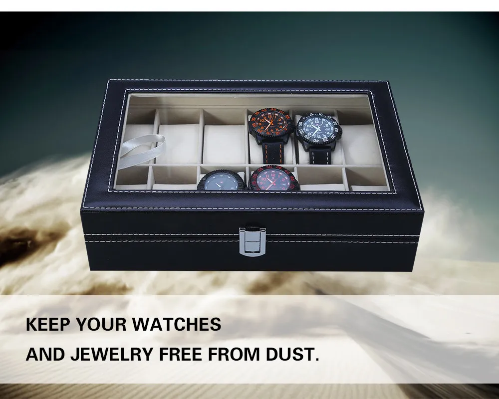 2017 High Quality PU Leather 12 Slots Wrist Watch Display Box Storage Holder Organizer Watch Case Jewelry Dispay Watch Box 14