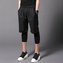 Для мужчин ночной клуб сценический костюм эластичная резинка на талии панк Шорты джоггеры Для мужчин повседневная Фальшивое болеро из укороченные штаны в стиле хип-хоп леггинсы