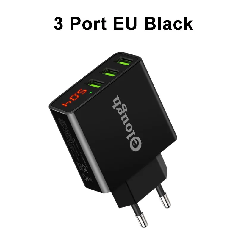 Elough EU USB зарядное устройство для iPhone samsung Xiaomi светодиодный дисплей 5 в 3 А USB порт зарядное устройство для мобильного телефона Зарядка USB адаптер Turbo - Тип штекера: EU Black
