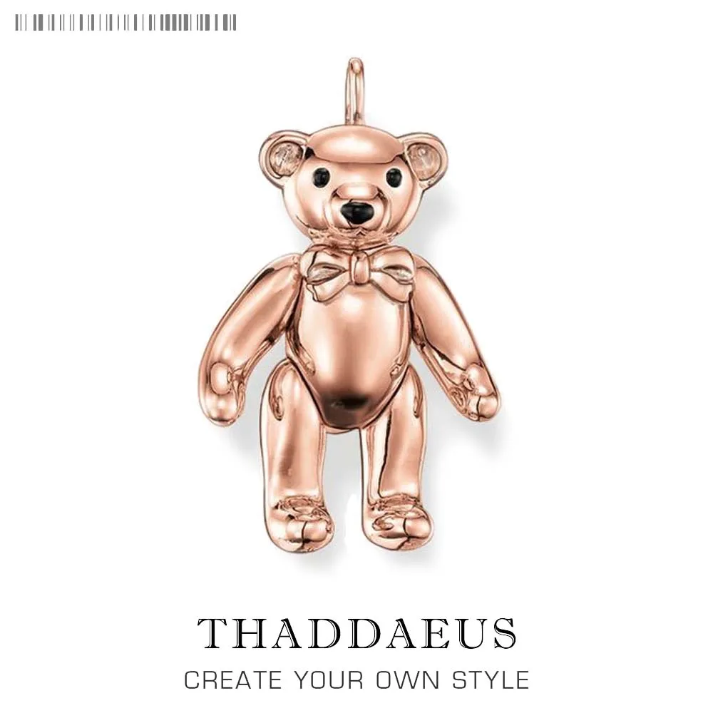 Подвеска плюшевый мишка, бренд, чистое розовое золото, ювелирное изделие Thomas Bijoux 925 пробы, серебряные аксессуары, подарок для Ts Soul Woman