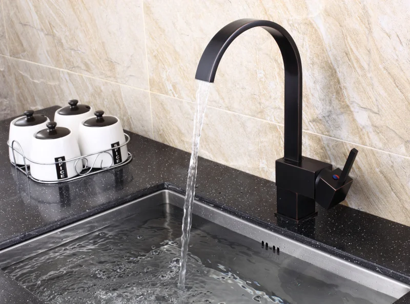 Orb Zwarte Kleur Vierkante Keuken Mixer Leidingwater Kraan