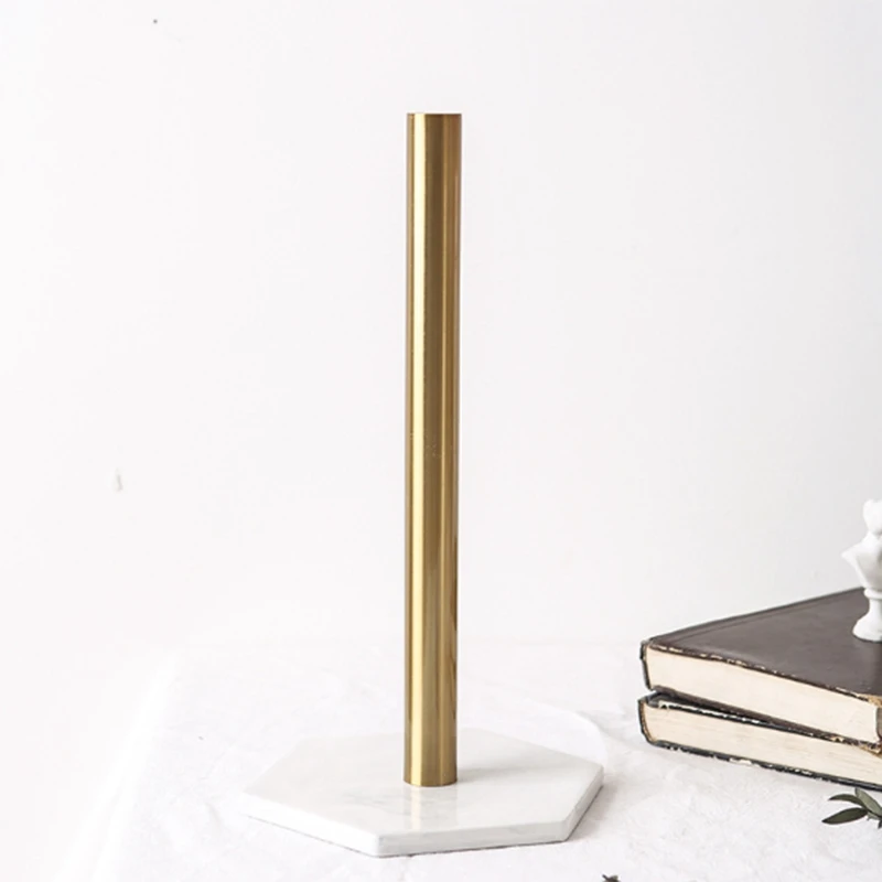 

Nordic Retro Style Natural Marble Texture Gold-Plated Kitchen Paper Towel Holder Roll Holder Ceramics Desktop Jewelry Storage