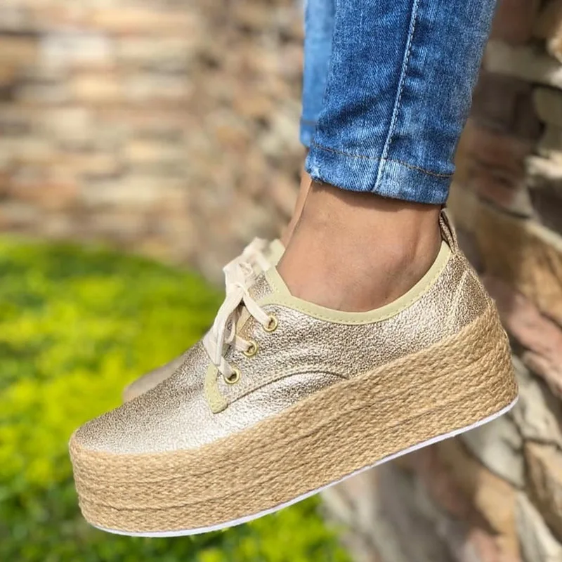 

Fashion Women's Shoes Confort Breathable 3-5cm waterproof platform Female Lace-Up Casual Shoes Bright Side Shallow Ladies Shoes