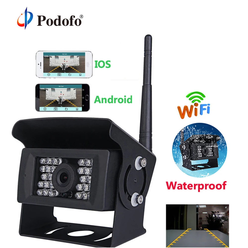 

Podofo Wireless Wifi Car Backup Camera Heavy Duty 28 LED Rear View Camera IR Night Vision 12V 24 V For RV Bus Truck Trailer