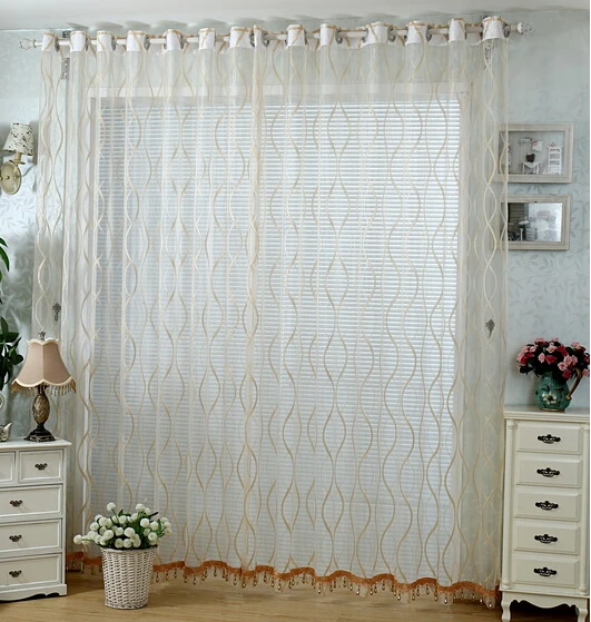 Image decoration yellow tulle curtains for the home,window Continental chain link fence line yarn sheer panels