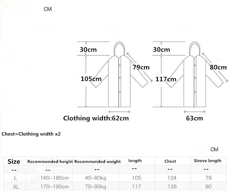 Size.Raincoat Plastic EVA Thick Rain Coats Rainwear Rain Poncho Universal Waterproof Touring Hiking Hooded Schoolbag Raincoats Long rain jacket