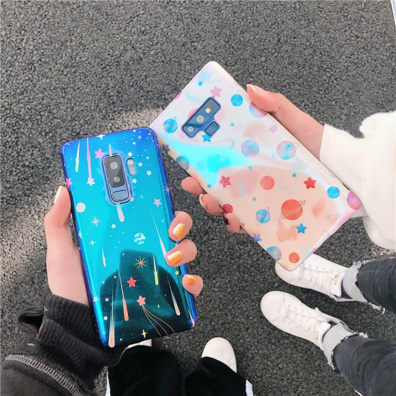

Blu-ray glossy phone case for Samsung Galaxy S8 case S8 plus S9 S10+ S9 Plus S10e Galaxy Note 8 9 blue light planet meteor star