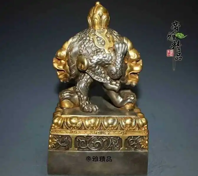 

Chinese Bronze Copper 24K Gold Gild Silver Foo Dog Kirin kylin Beast Stamp Seal