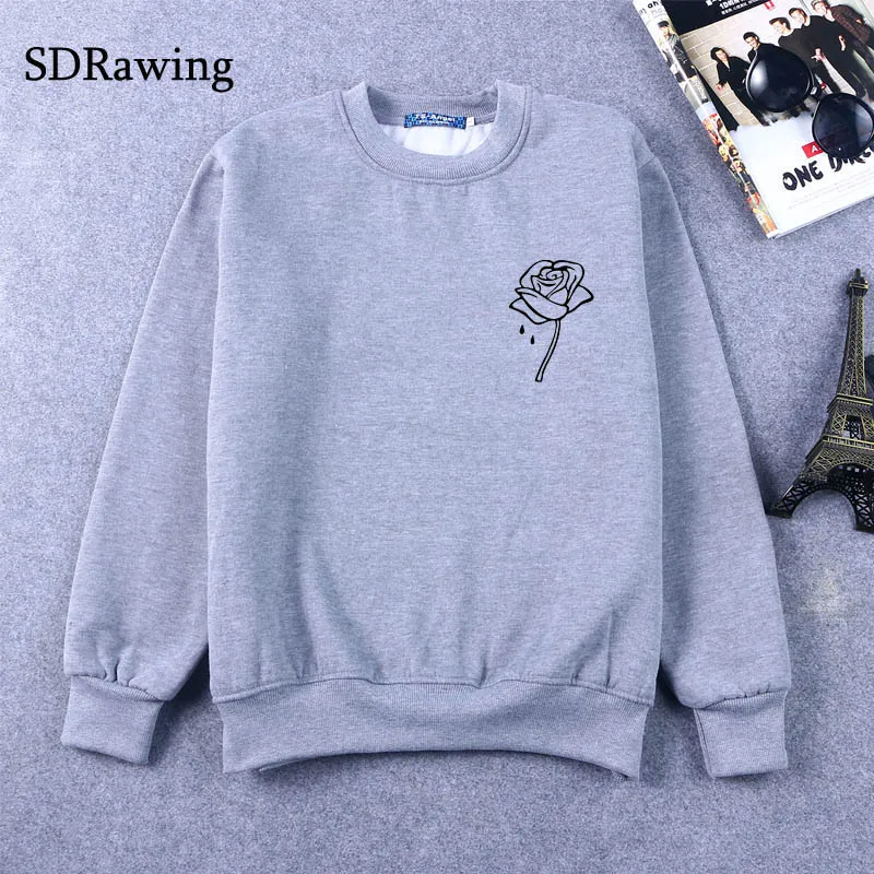 rose flower pocket Print Women Sweatshirts Cotton Casual Funny Sweatshirts For Lady Top Hipster Tumblr Drop Ship rose flower pocket Print Women Sweatshirts Cotton Casual Funny Sweatshirts For Lady Top Hipster Tumblr Drop Ship