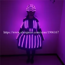 Мода Световой Для женщин этап Костюмы со светодиодной шлем мигающий платье ночной клуб Маскарад Производительность Одежда для танцев