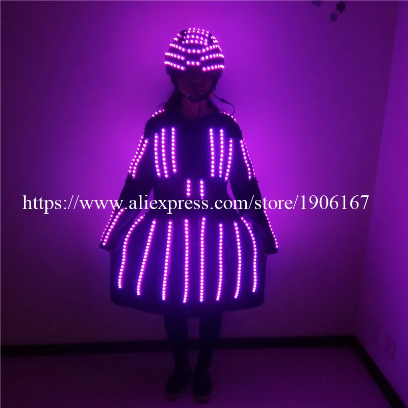 Fashion Luminous Women Stage Clothing With led Helmet Flashing Party Dress Night Club Masquerade Pe