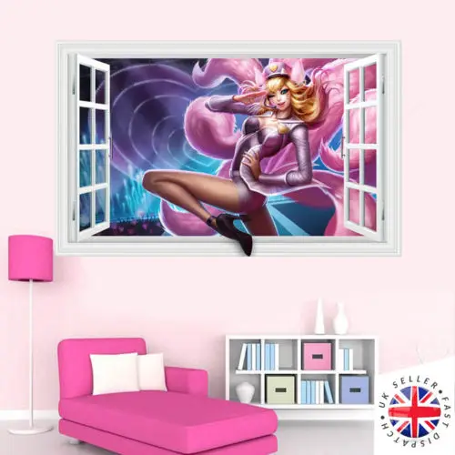 3D окна League of Legends поп-звезды AHRI Wall Стикеры Декор виниловые плакат видео игры