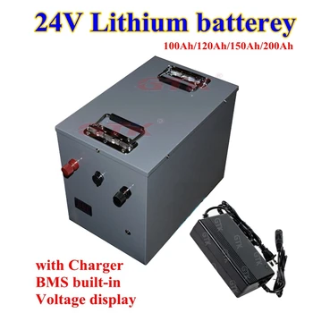 

24V 100Ah 120Ah 150Ah 200Ah Lithium li ion battery BMS 100A for RV Electric boat solar system inverter carvances+10A Charger