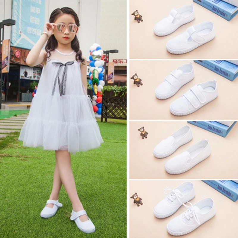

2018New Girls White Canvas Shoes Children School Casual Shoes Student Solid Color Variegated Shoe for Daily Dressing Performance
