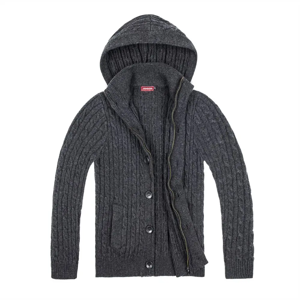 JANGOUL полушерстяные твидовый свитер пальто Для мужчин Button-Front Full-Zip Textured куртка