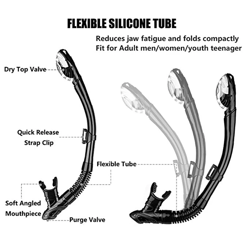 Дыхание высокое качество трубка полностью влажные гибкий силиконовый мундштук Подводное плавание Шестерни на открытом воздухе для водных видов спорта, плавание, дайвинг Snorkl