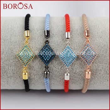 

BOROSA New CZ Stone Pave Cubic Zirconia Rhombus Spacer Connector Bracelets With Multi Color Adjustable Cotton Rope Chain WX693