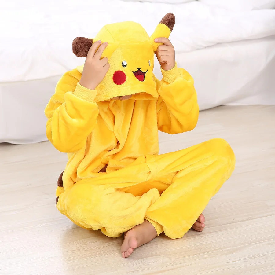 

Children Animal Cosplay Pajamas Kids Pikachu Stitch Tiger Oneise rilakkuma Boy Girl Winter Flannel Halloween Costumes Pokemon