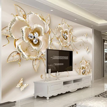

Custom Mural Wallpaper 3D Stereo Jewelry Diamond Flower Photo Wall Painting Living Room Luxury Home Decor Self-Adhesive Frescoes