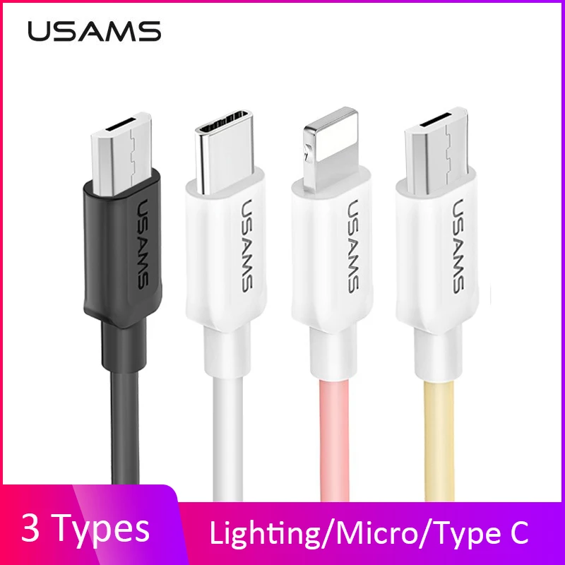 Круглый USB кабель, USAMS кабель для мобильного телефона для iPhone 2A зарядный кабель Micro usb type C для samsung Xiaomi Android зарядное устройство